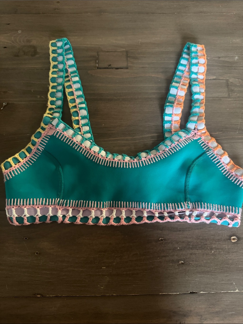 Teal Crochet-Trim Bikini Top